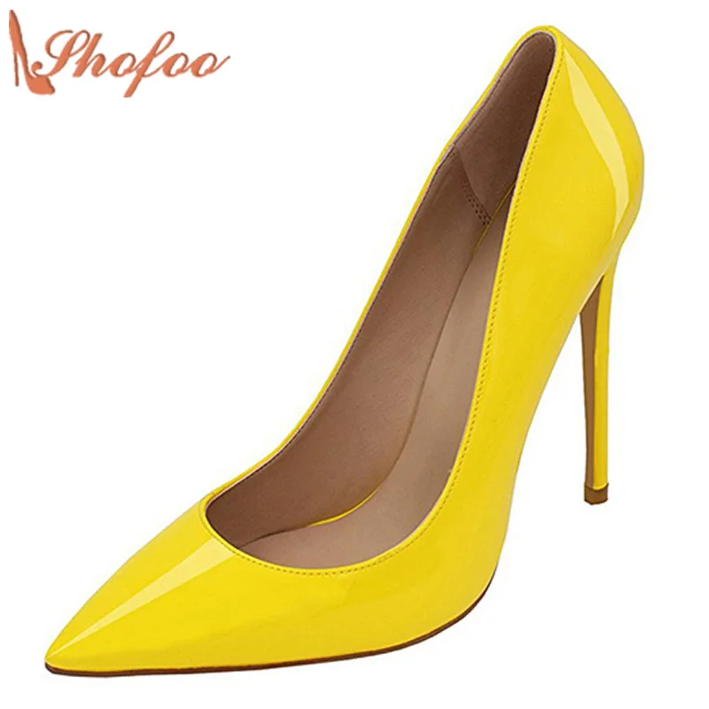 

Желтый Высокий каблук женские классические туфли острый носок женские из искусственной кожи туфли-лодочки вечерние модельные туфли wennding н...