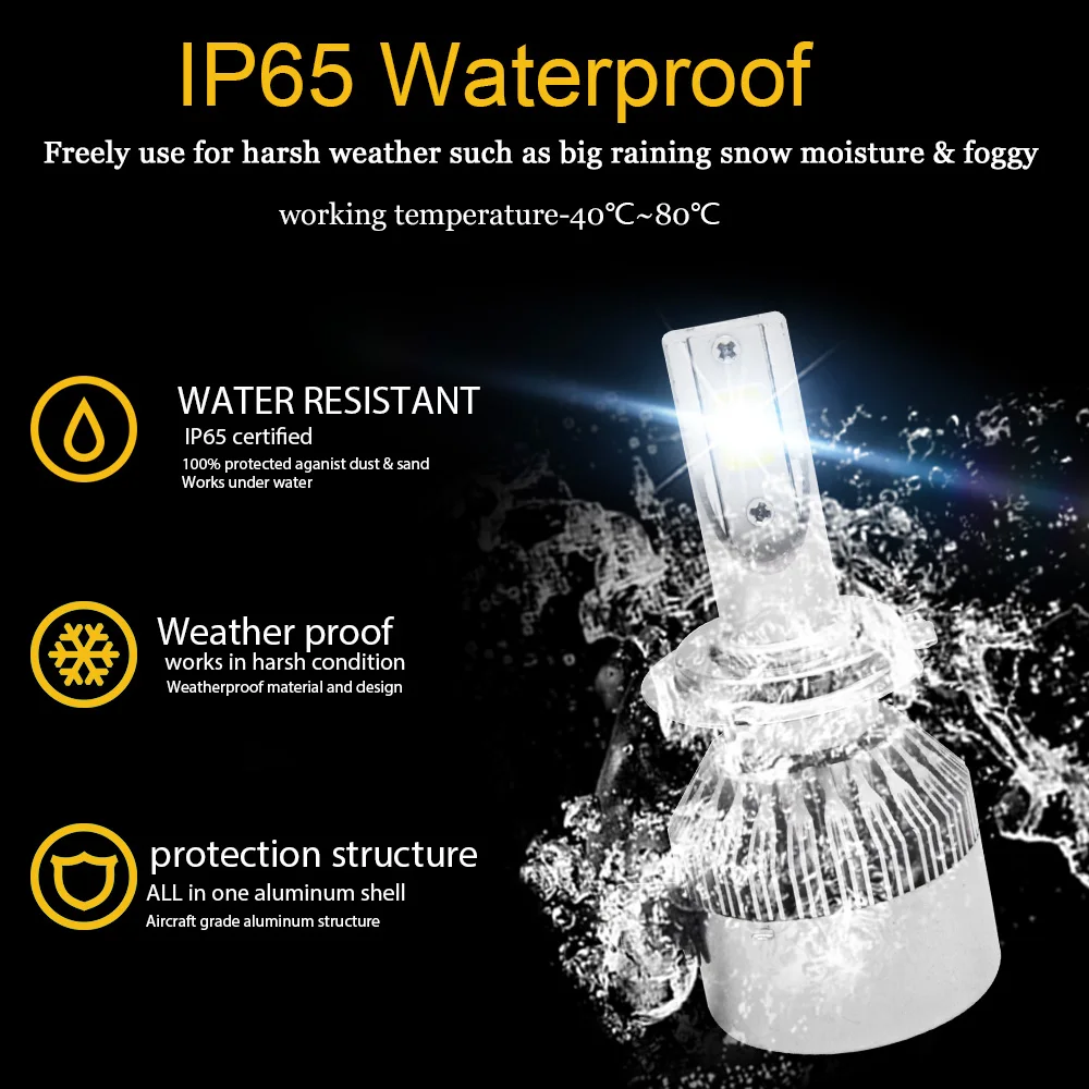 2 шт. H3 LED H7 H4 H11 H1 H8 H27 HB3 HB4 9005 9006 880 9007 светодиодная фара лампа 7600LM 6000K Авто C6