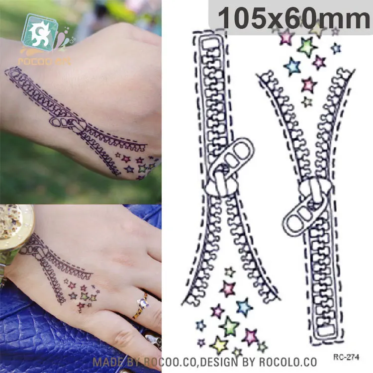 

Waterproof Temporary Tattoo Sticker on hand zipper tatto stickers flash tatoo fake tattoos for girl women