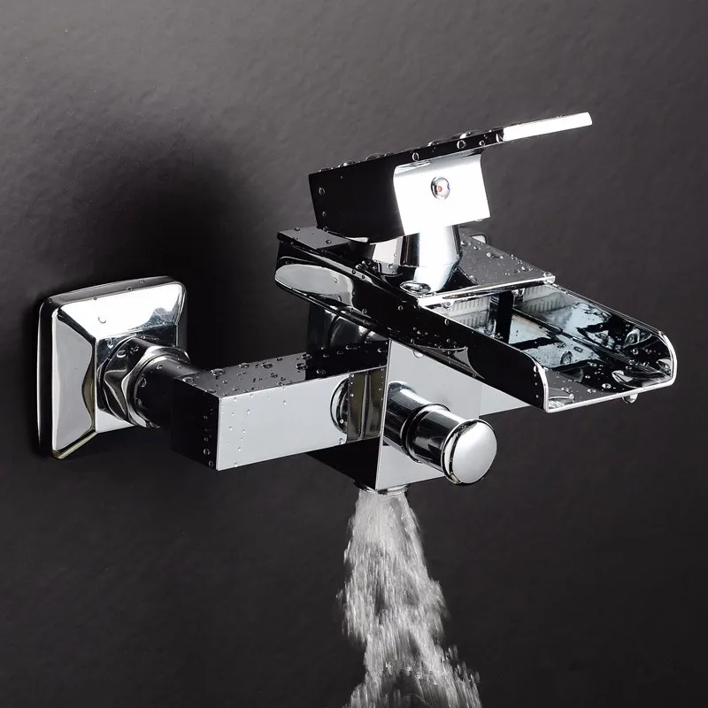 Хромированный смеситель Водопад для ванной комнаты настенный кран раковины