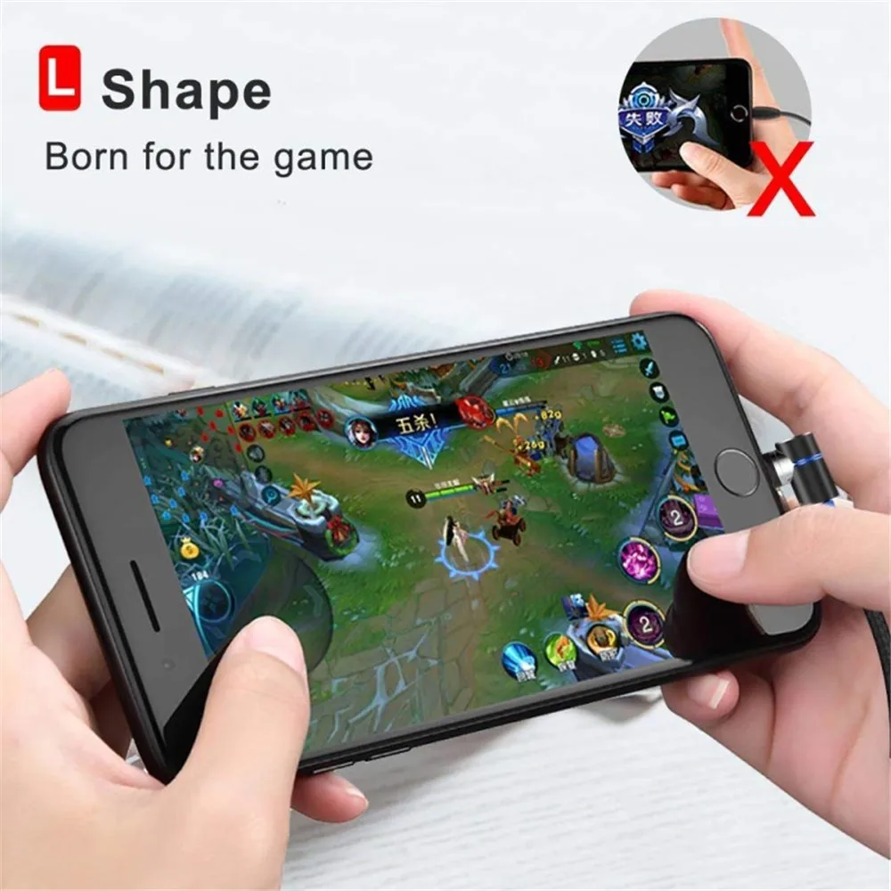 1 м 2 L образный светодиодный магнитный кабель Micro USB зарядное устройство для iPhone X 8
