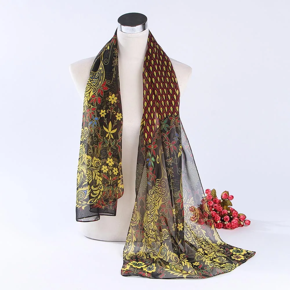Peacock Pattern long Soft Silk Chiffon scarf Shawl Wrap Honorable queen Women Scarf Scarves winter warm echarpe hiver femme 40 | Аксессуары
