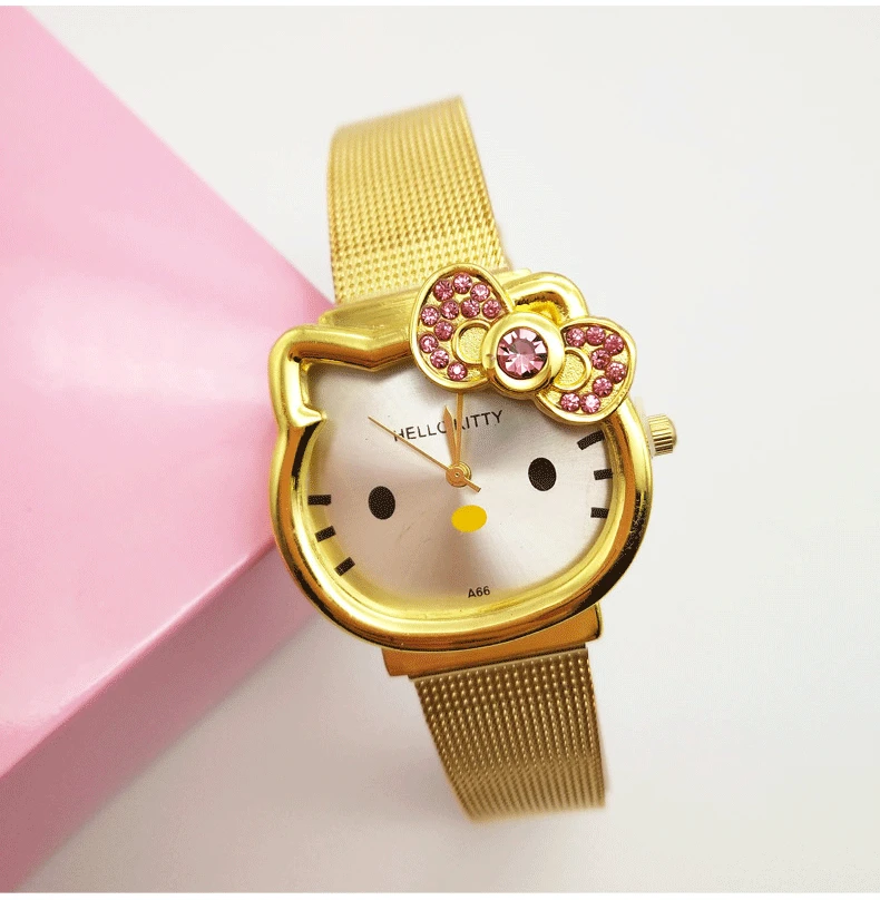 Быстрая, 50 шт./лот, сумасшедшая распродажа, часы hello kitty, стальной ремешок, женские кварцевые рождественские подарочные часы