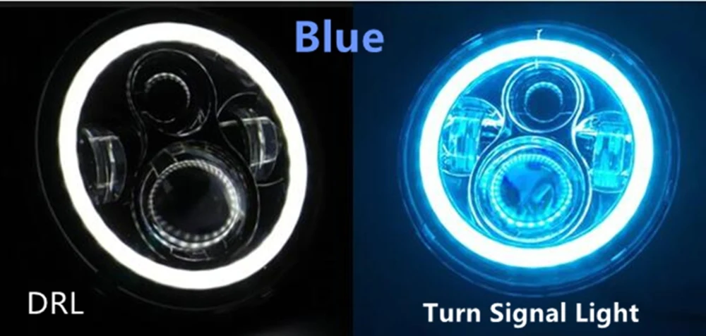 blue turn light Для Mitsubishi Pajero Junior мини ZR2 75 Вт 7 дюймовый светодиодный головной светильник с янтарем Включите светильник и Дневной светильник " светодиодный налобный фонарь для jk tj niva - Цвет: blue turn light