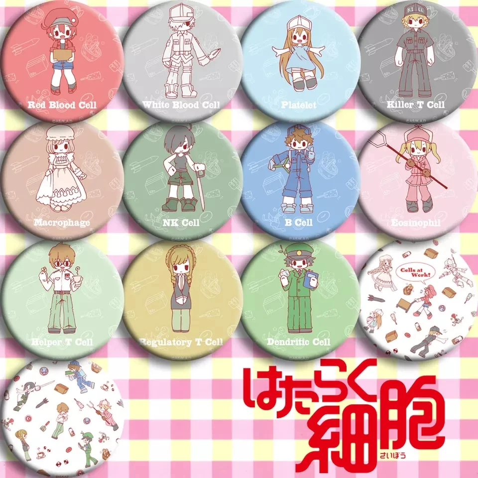 

Japan Anime cells at work Cosplay Badge Cartoon Brooch Pins Collection Backpacks Badges For Bags Button gifts