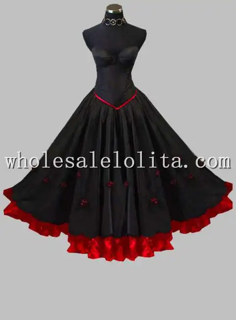 Бесплатная доставка готическое Черное и Красное длинное платье принцессы без
