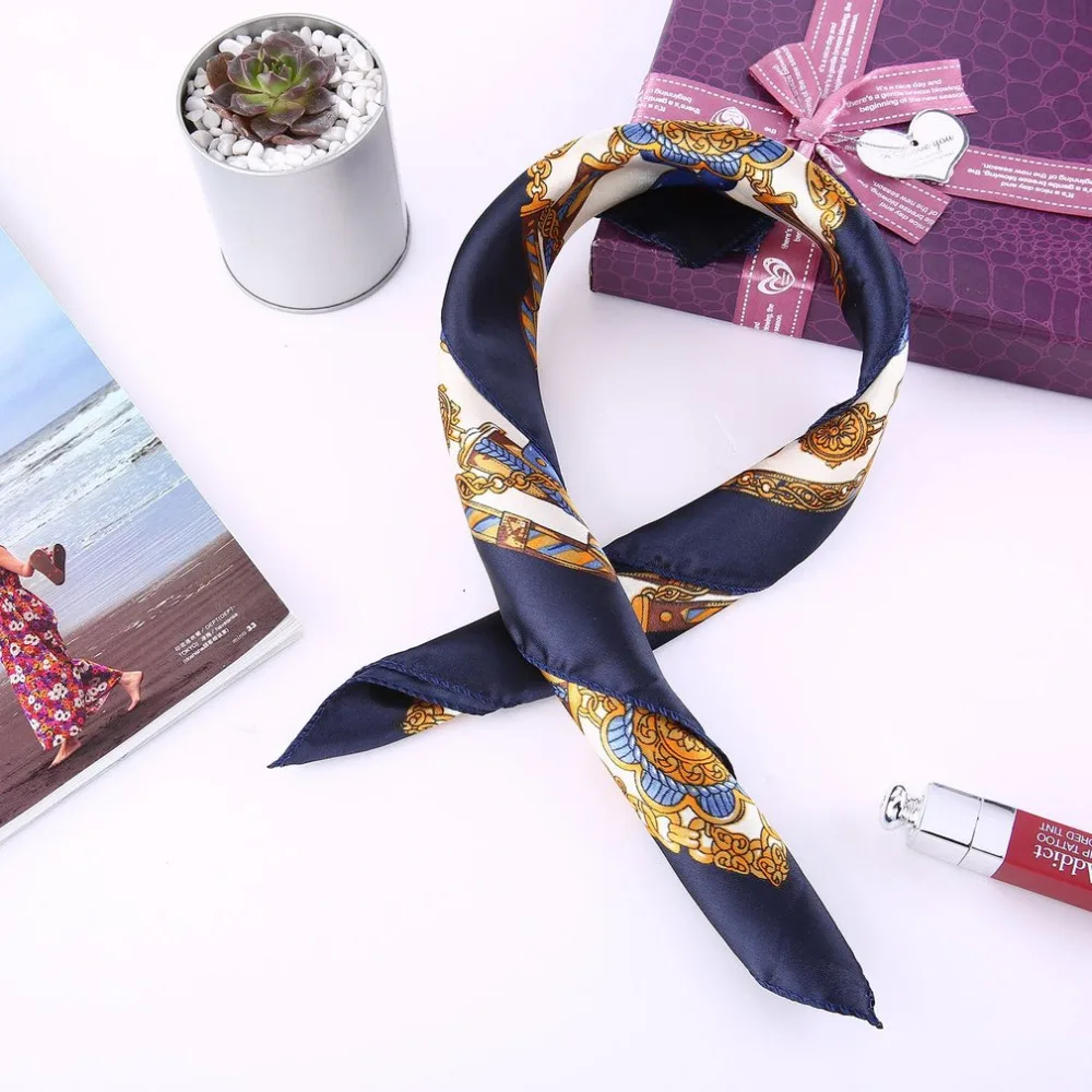 Модная цветная цепочка с принтом квадратный атласный платок женские шарфы из