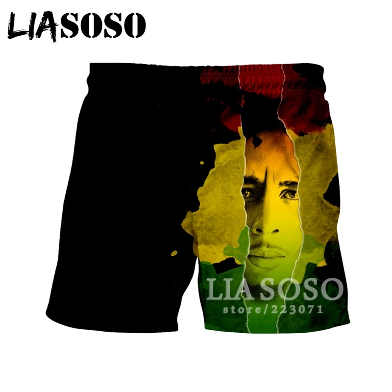 LIASOSO Summer New Men Women Fashion Shorts 3D Print Singer Bob Marley Beach Fitness Unisex Casual Loose A188-08 | Мужская одежда