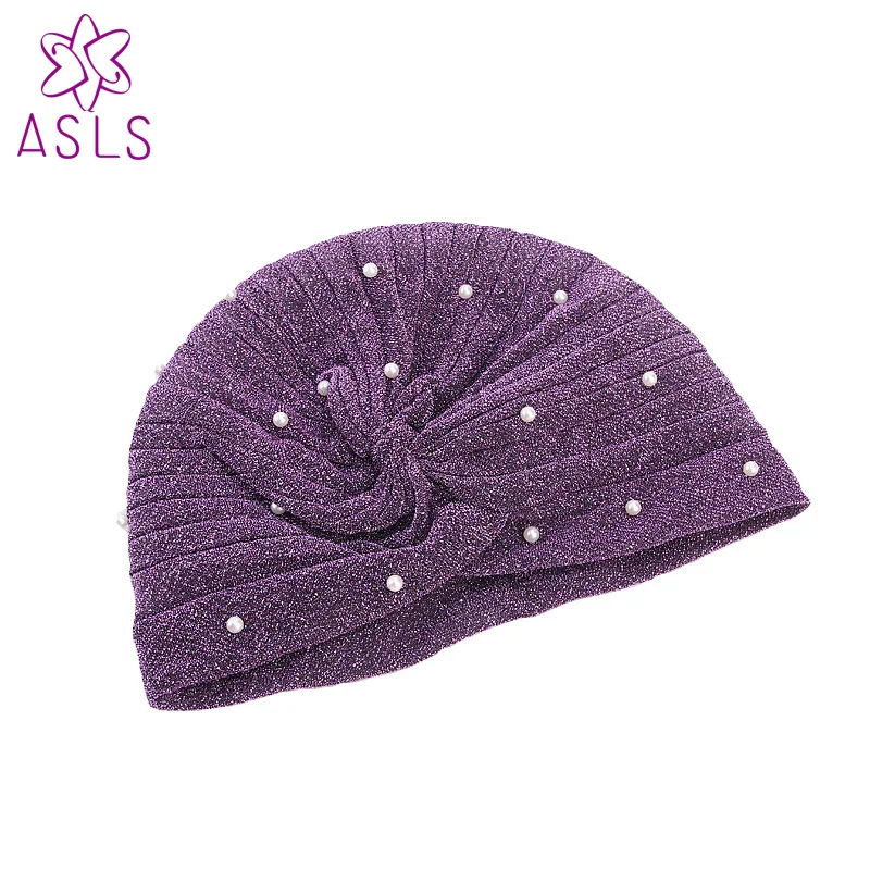 

New fashion Shiny Gold beaded Mesh ruffle turban Headwrap women headwear muslim hat Headwear Hijab Hair Accessories