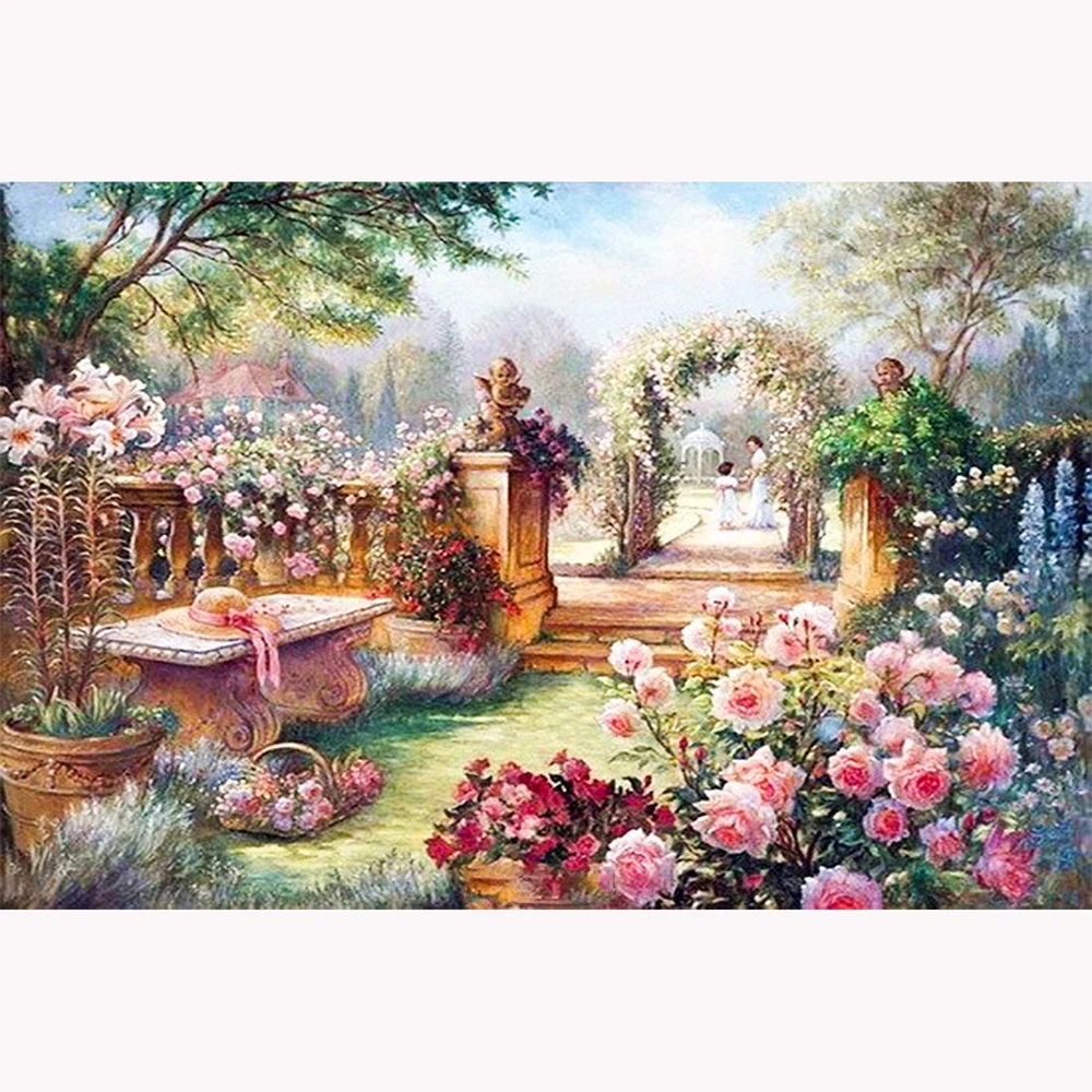 Полная выкладка пейзаж картина выложенная алмазами красивый сад Мозаика DIY