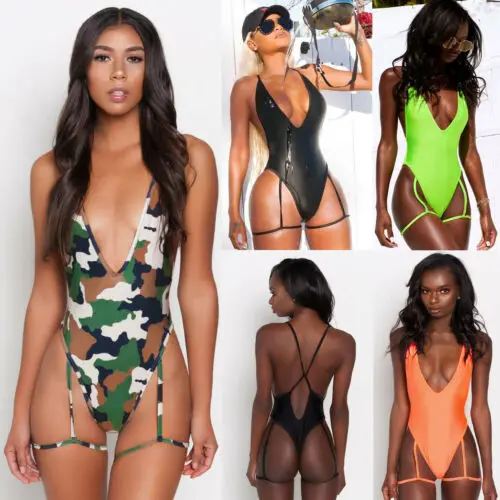 Женский купальник с глубоким v образным вырезом и открытой спиной камуфляжный