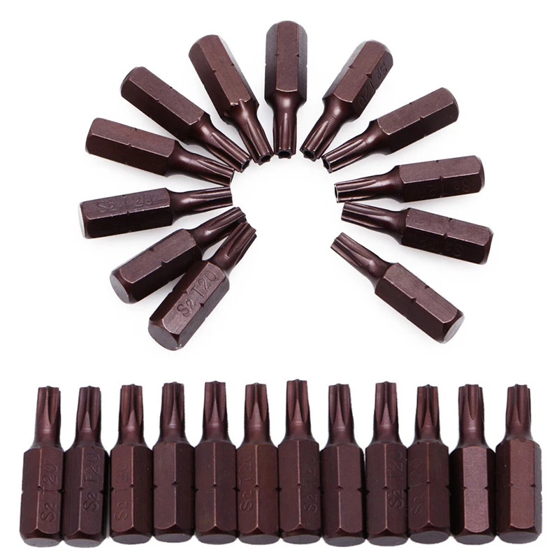 New 12Pcs 1/4" Hex Shank 25mm Magnetic T20 Torx Security Screwdriver Bits Holes