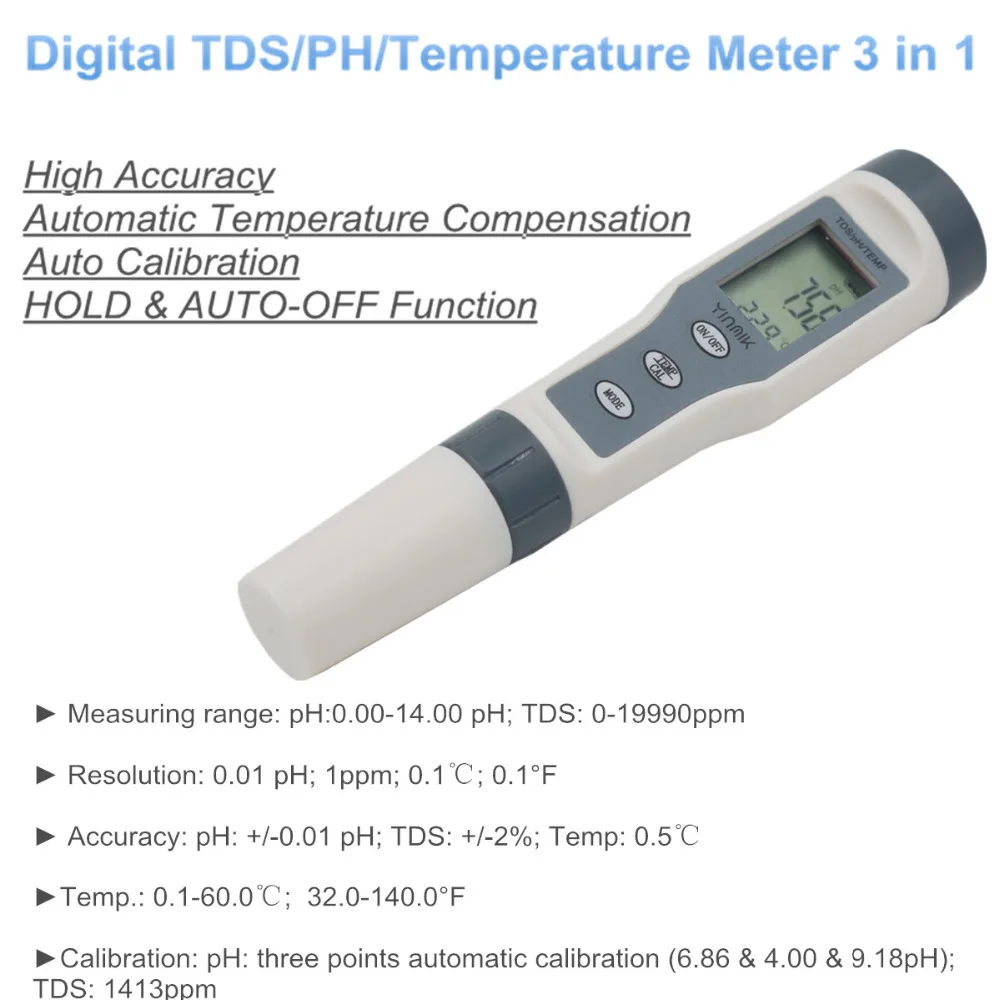 Цифровой тестер для контроля качества воды профессиональный измеритель PH TDS PH/TDS/EC/тестер температуры для бассейнов, аквариумов, питьевой воды