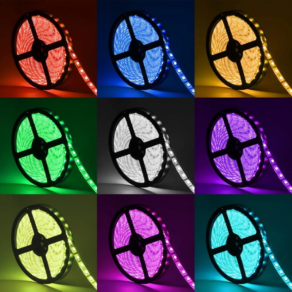 5 м Водонепроницаемая RGB Светодиодная лента гибкая SMD 5050 rgb + ИК 44 клавиши пульт