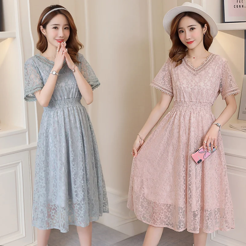 2019 New Brand Summer Maternity Dress Woman V-Neck Lace Large Size Pregnant Clothing MD-00793 | Мать и ребенок