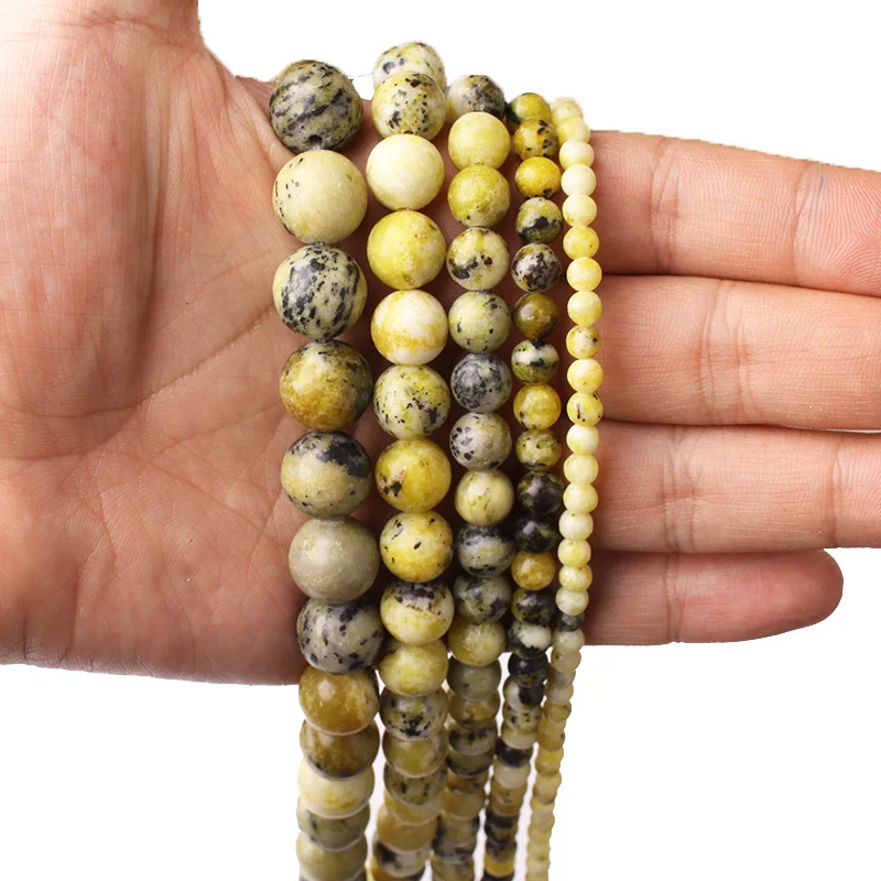 

CAMDOE DANLEN Natural Stone Yellow Turquoises Howlite Round Beads 6 8 10 12 MM Fit Diy Charms Beads Jewelry Making Accessories