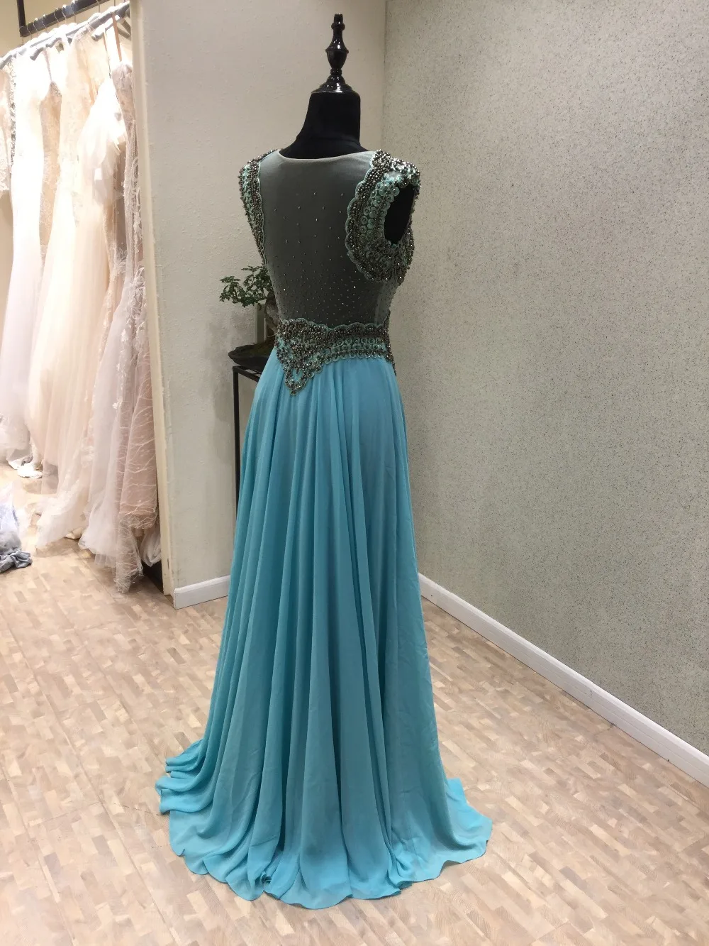 

New Fashion Prom Dresses 2020 O-Neck Cap Sleeve Floor Length Beading Chiffon Long Evening Dress Vestido de festa