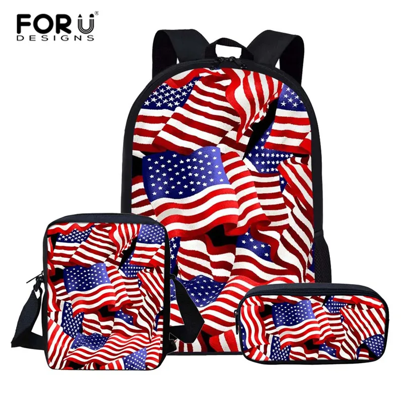 Комплект из 3 шт./компл. детских школьных сумок FORUDESIGNS с флагом США/Великобритании, рюкзак для девочек и мальчиков, школьные ранцы для начальн...