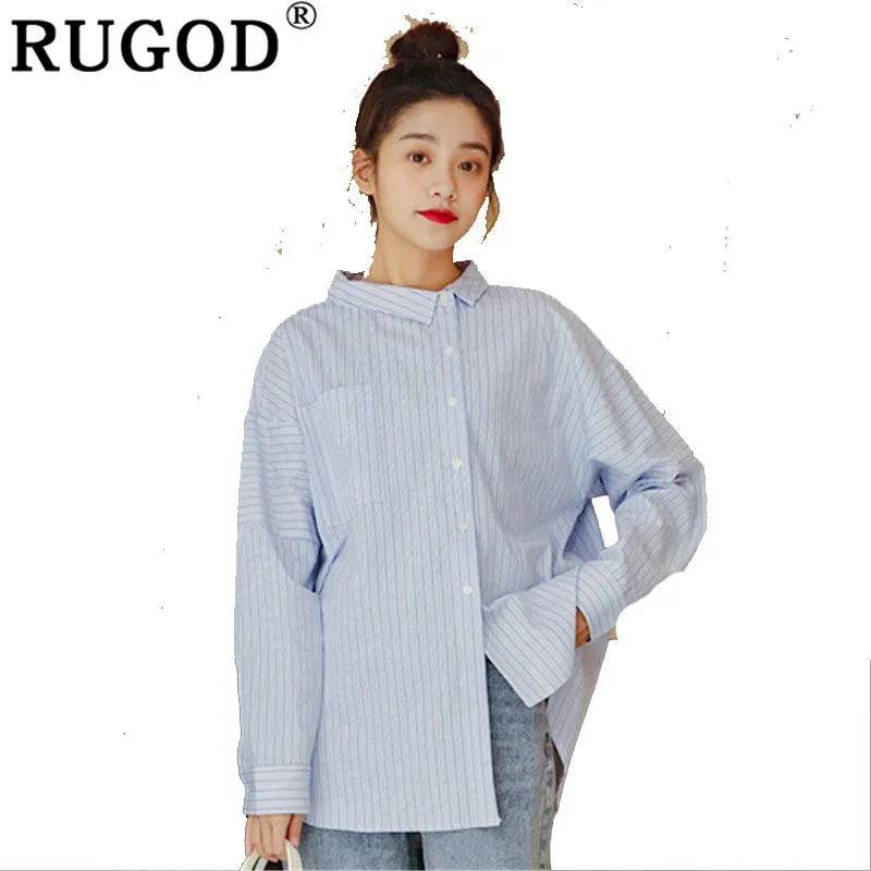 RUGOD Female Long Sleeve Blouse Women striped breasted shirt Casual Office Lady turn down collar top Autumn Blusa |