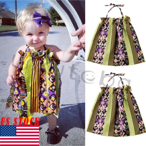 2018 New Toddler Halloween Dress Kid Baby Girl Strap Halter Series Evening Party Infant Outfit Children Sundress | Детская одежда и