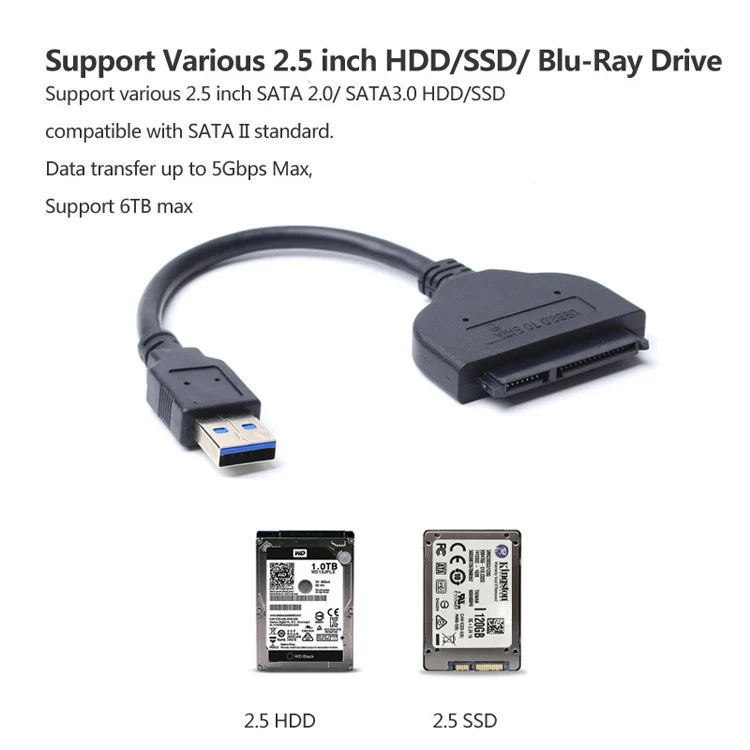 Ult-лучший адаптер SATA USB 3,0 для последовательного ATA 22pin конвертер Кабель внешний жесткий диск для 2," HDD/SSD 20 см