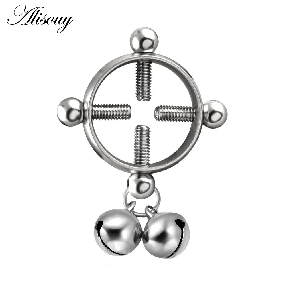 EM0698 Silver Alisouy для женщин пирсинг груди ногтей Винт колокольчик кулон поддельные соски кольцо ювелирные изделия брелок повседневное украшение из нержавеющей стали - Окраска металла: EM0698 Silver