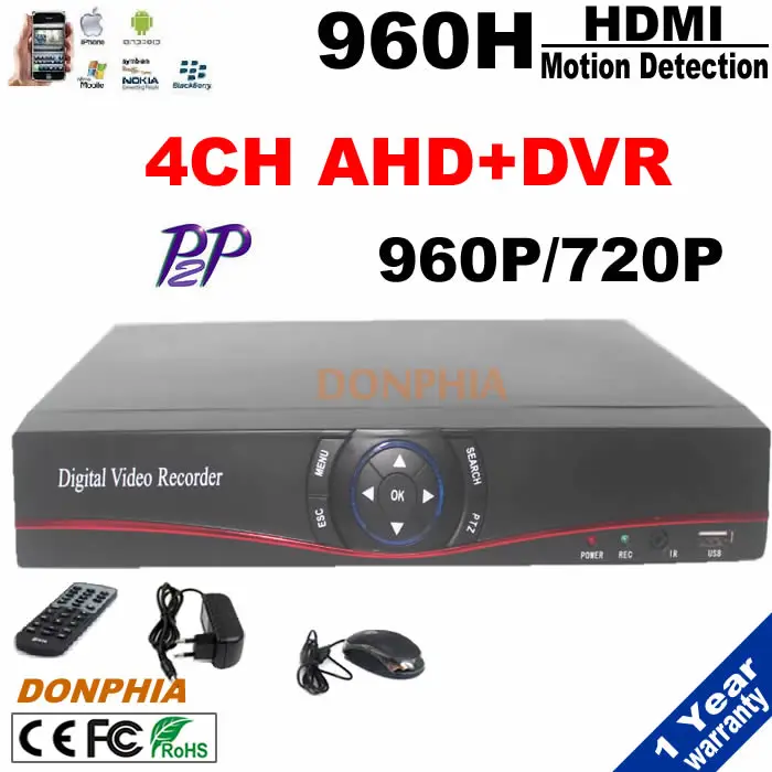P2P 4CH AHD DVR H.264 HDMI 1.0 МП HD 720 P 4 Канала + 2 в 1 Гибридный Удаленного Просмотра Поддержка
