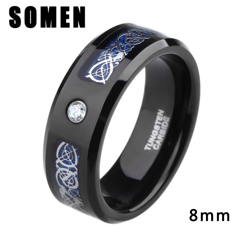 8 мм кубический цирконий вольфрамовое кольцо синий карбоновый кельтский Дракон