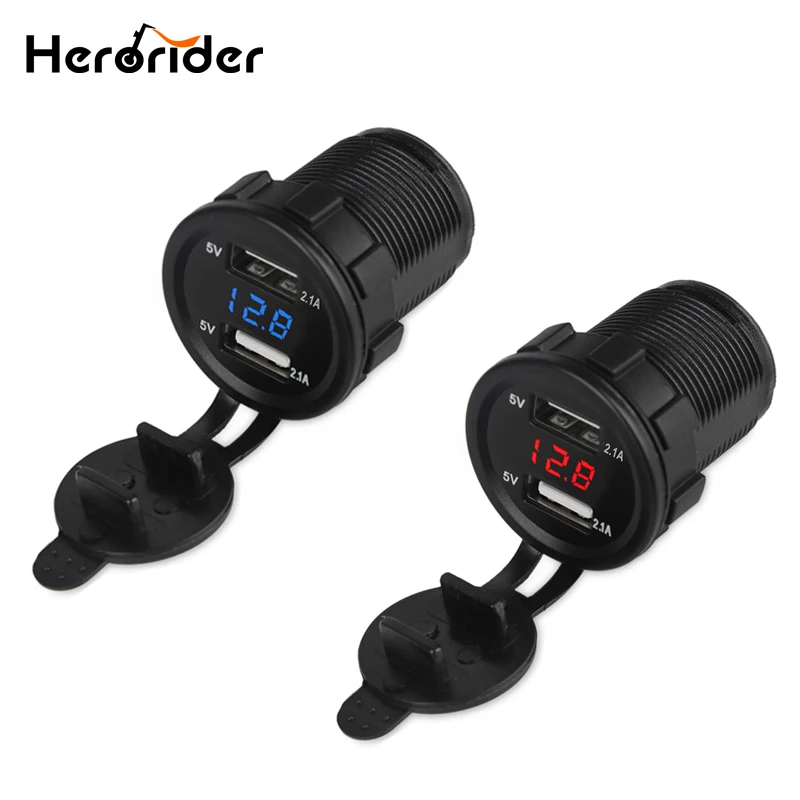 

Herorider 24V Universal Motorcycle Truck Car USB Charger Dual USB Auto Charger With Voltage Meter Power Adapter Socket 12V