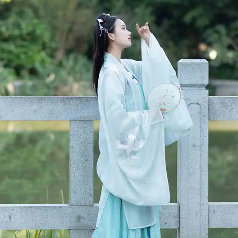 Женское синее роскошное пальто Hanfu старинное китайское винтажное нарядное