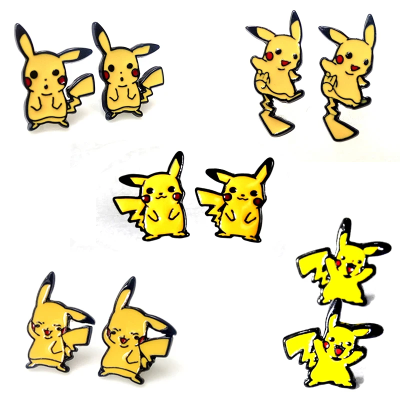 1 пара Харадзюку сплав Эмаль мультфильм желтый Пикачу Покемон супер монстр Go Pokeball