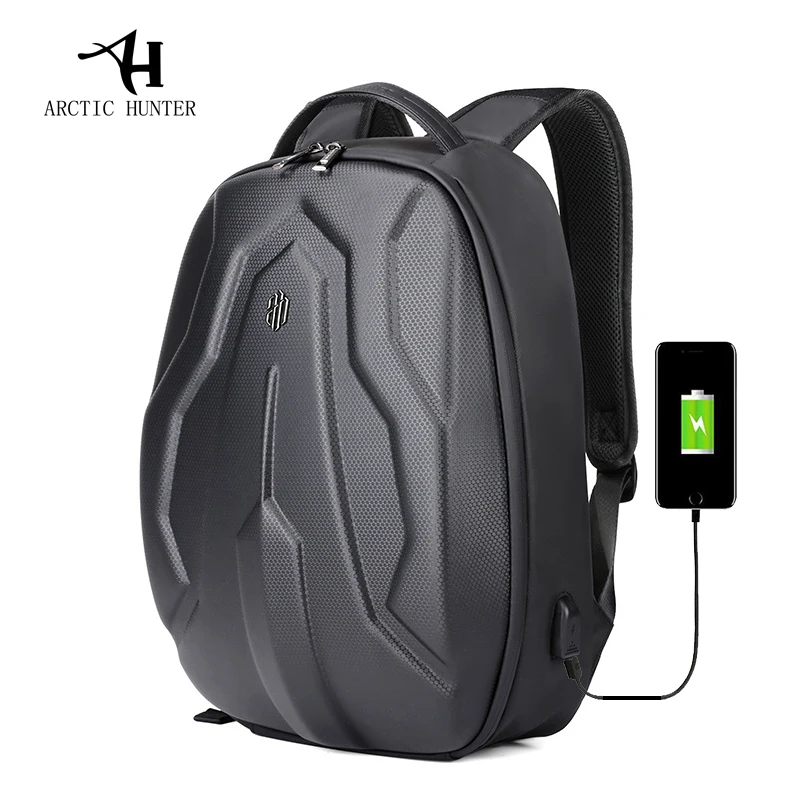 Черный ARCTIC HUNTER Fashion large-capacity backpack men's trend backpack street hard shell multi-function computer bag water-proof bag - Цвет: Черный