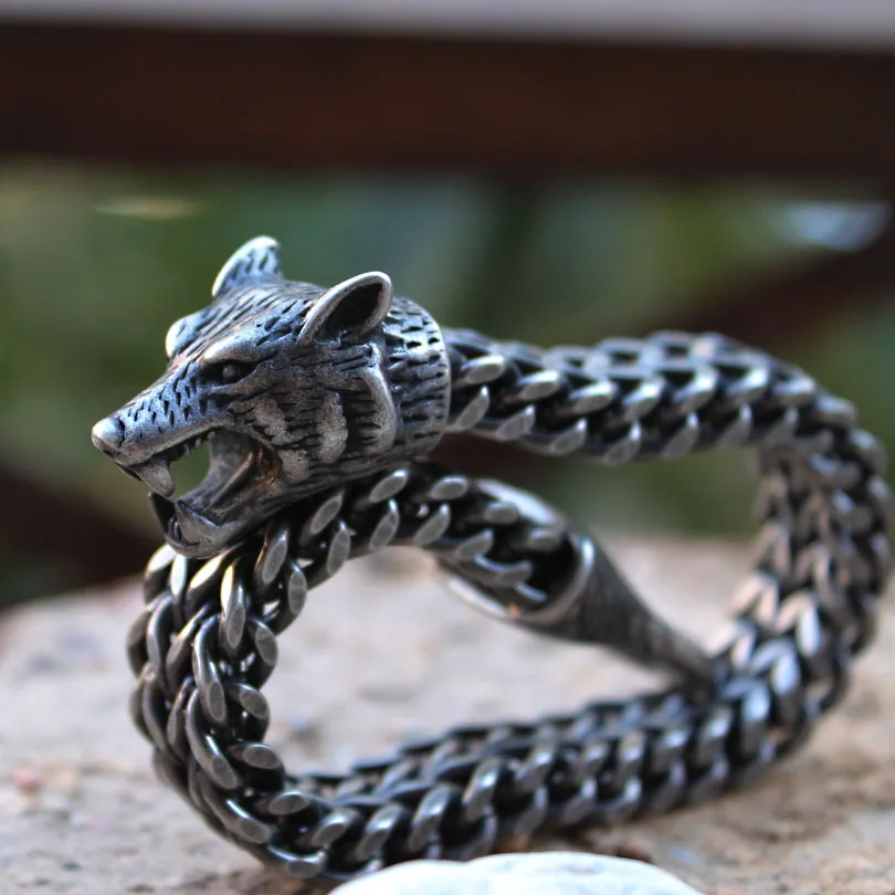 

316L stainless steel bracelet Punk Wolf head Titanium steel Vikings WOLF bracelets & bangles Men boys chain bracelet