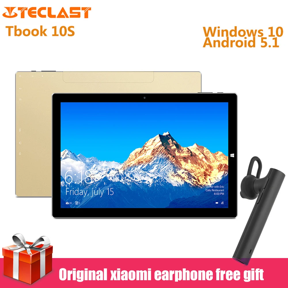 Original Teclast Tbook 10S 10.1'' 2 In 1 Tablet PC Intel Cherry Trail X5 Quad Core Windows 10+ Android 5.1 4GB+64GB Tablets HDMI |