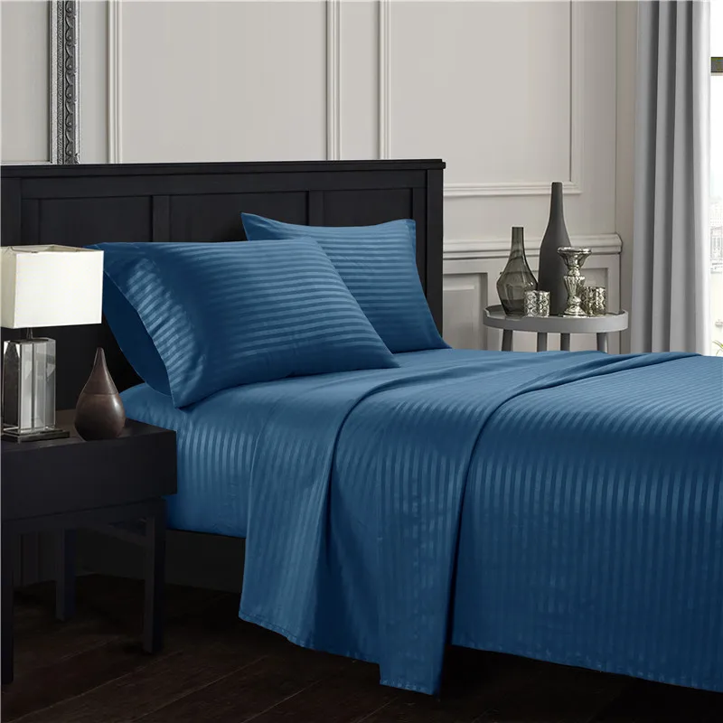 navy blue 12 узоров одноцветная полоска шлифовальный лист комплект простыня плоский лист и наволочки Король Королева Полный Твин - Color: navy blue