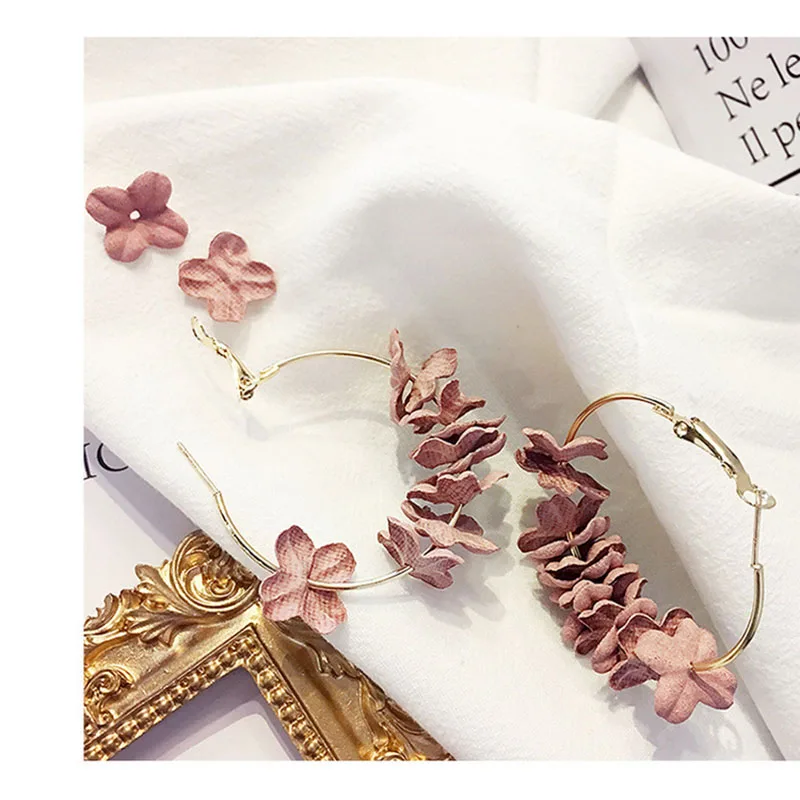 Fashion Flower Hoop Earrings Bijoux Femme Sweety Colorful Petal Alloy Ear Jewelry Circle Big Women Charm Brinco | Украшения и