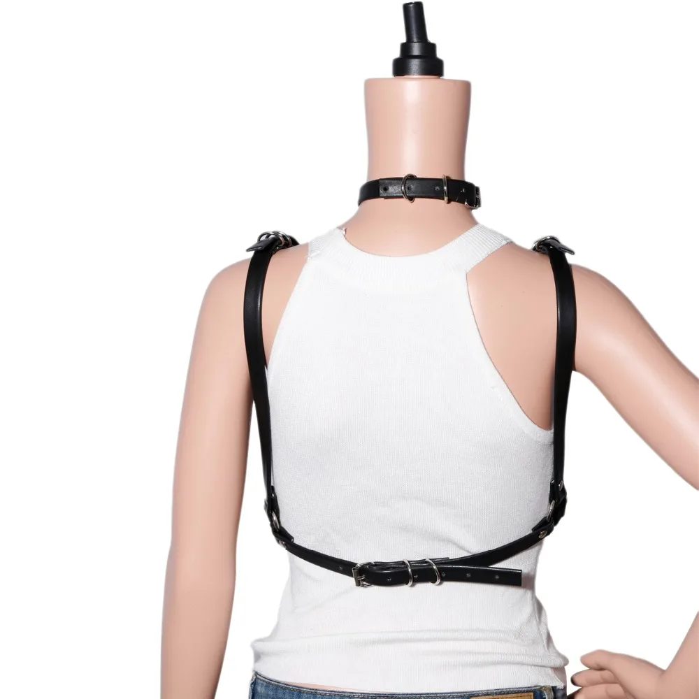 Харадзюку кожаный ремень сексуальный грудь скульптуры тела пояс панк готический