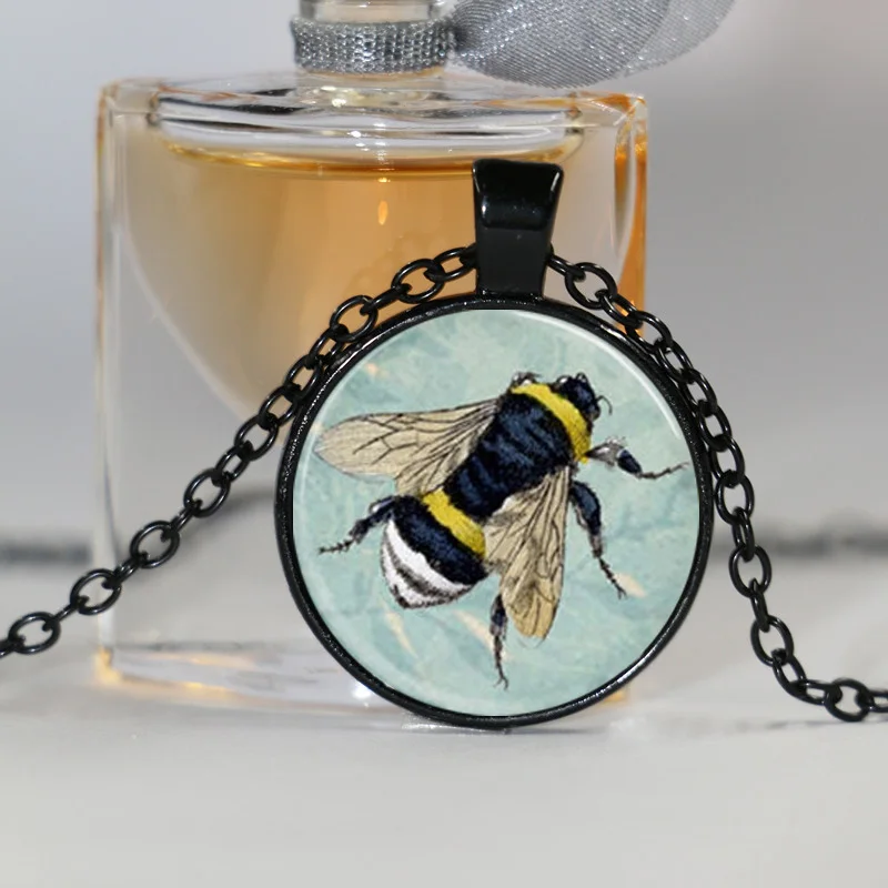 Бесплатная доставка ожерелье медовая пчела на синем цветочном фоне кулон в виде