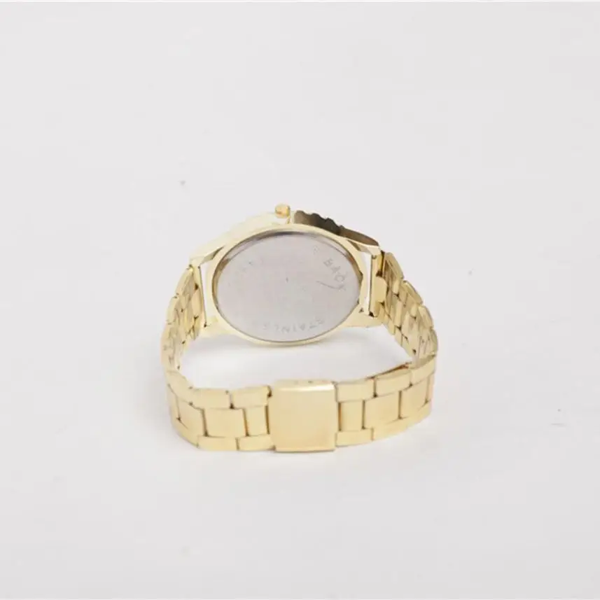 

Golden Clock Fashion Women's Men's watch Rhinestone Stainless Steel Quartz watches Wrist Watch Wholesale Gold watch men #D