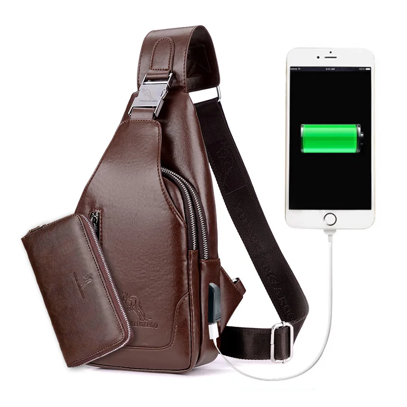 brown USB suit Летняя мужская нагрудная сумка с одним ремнем, сумки на плечо, кожаные мужские дорожные сумки через плечо, винтажная нагрудная сумка, деловая сумка-мессенджер - Цвет: brown USB suit