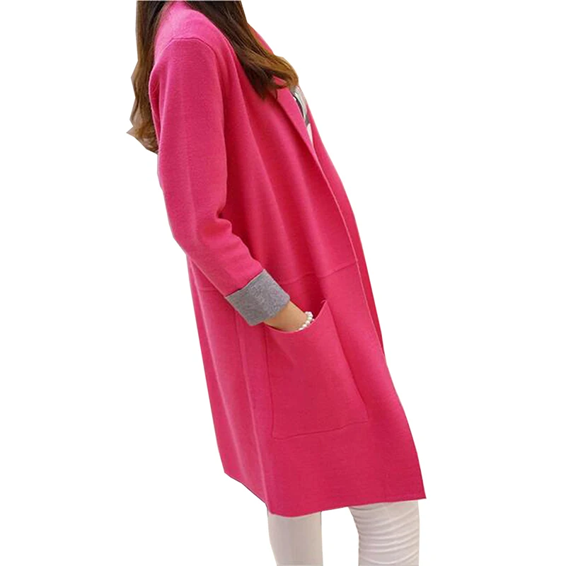 Женский длинный свитер Свободный Вязаный Кардиган с длинным рукавом на осень и