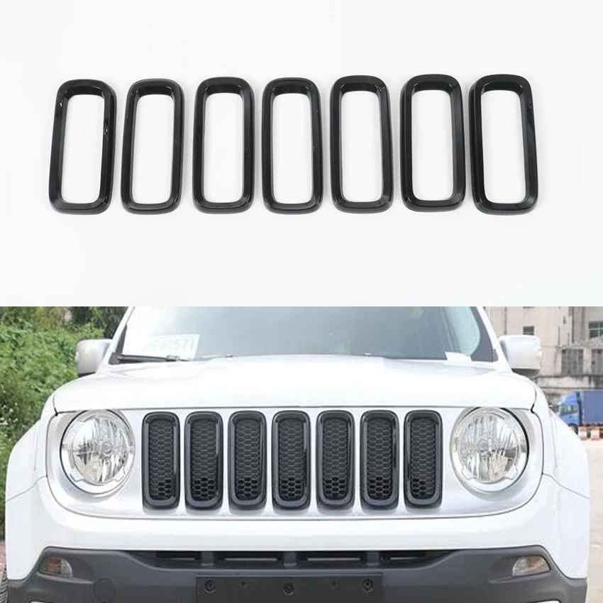 

YAQUICKA 7Pcs Auto Car Front Grille Grill Mesh Trim Frame Decoration Cover For Jeep Renegade 2015-2016 Car Styling Mouldings ABS