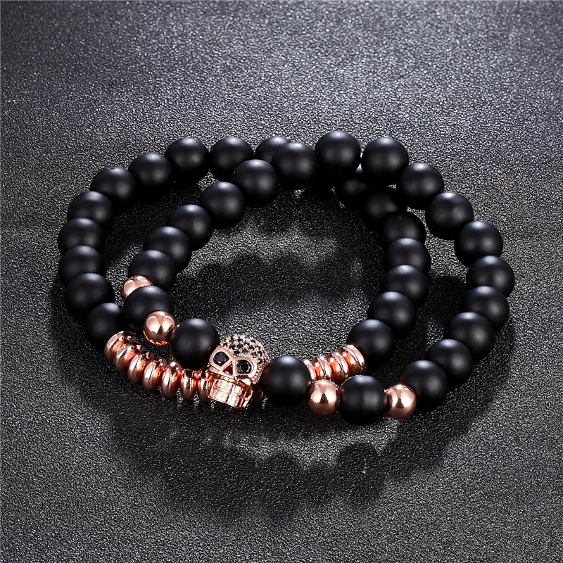 2 шт./компл. классический вулканический камень CZ Череп браслет для Для мужчин и Для женщин с гематит украшения, браслеты с бусинами браслеты hombres