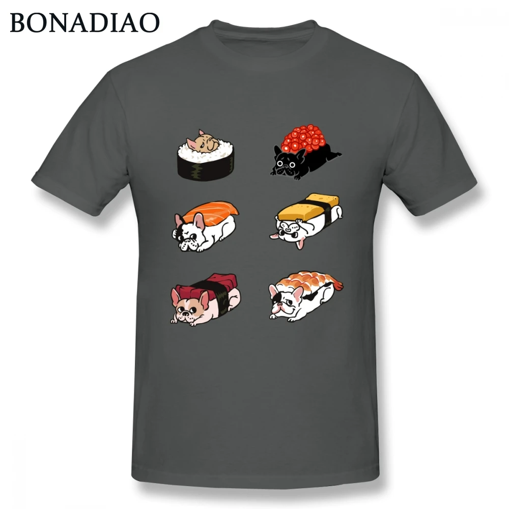 

Frenchie суши футболка для Для мужчин рубашка большого размера хорошее, верх с короткими рукавами и дизайн