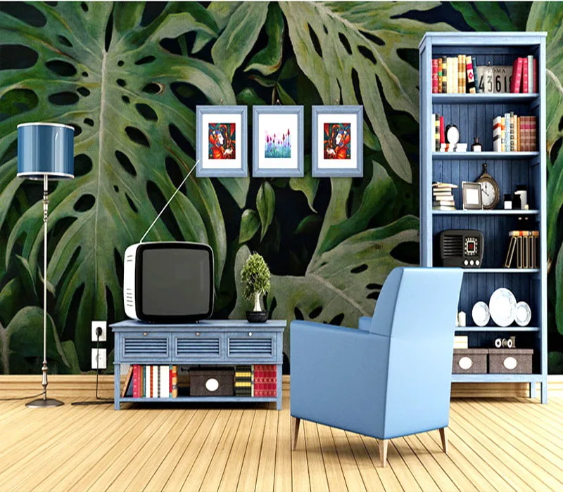 Художественная настенная бумага Tuya большие зеленые листья для офиса фон