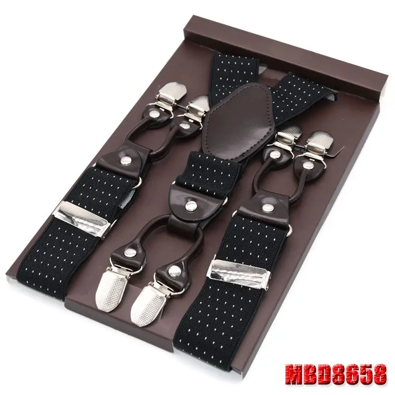 MBD8658 Мужские подтяжки темно-коричневый кожаный ремень 6 клипов в западном стиле брюки подтяжки Спагетти ремень y-образные скобы для взрослых - Цвет: MBD8658