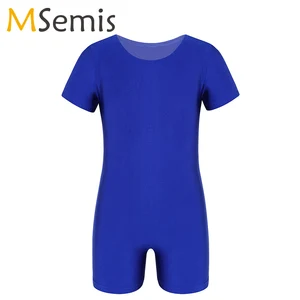 Гимнастическое трико для мальчиков, однотонный эластичный комбинезон с коротким рукавом для балета, детские спортивные комбинезоны