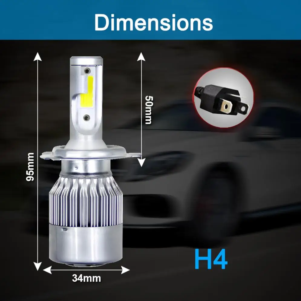 1 пара H4 / HB2 9003 C6 10800LM 6000K 120W COB светодиодный светильник для головы автомобиля набор