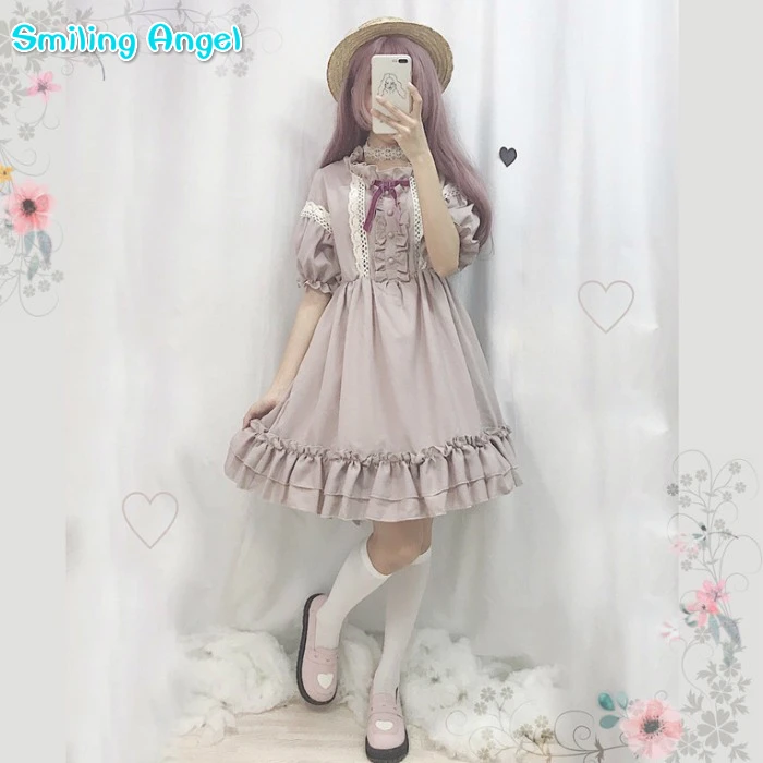 Kawaii японское платье лолиты женское мягкое для девочек милое кружевное с рукавами