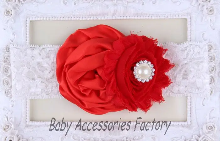 Lovely Kids Lace Headbands With Chiffon Rose Shabby Flower Boutique Rhinestone Hairbands Photography Props Hair Accessories | Детская